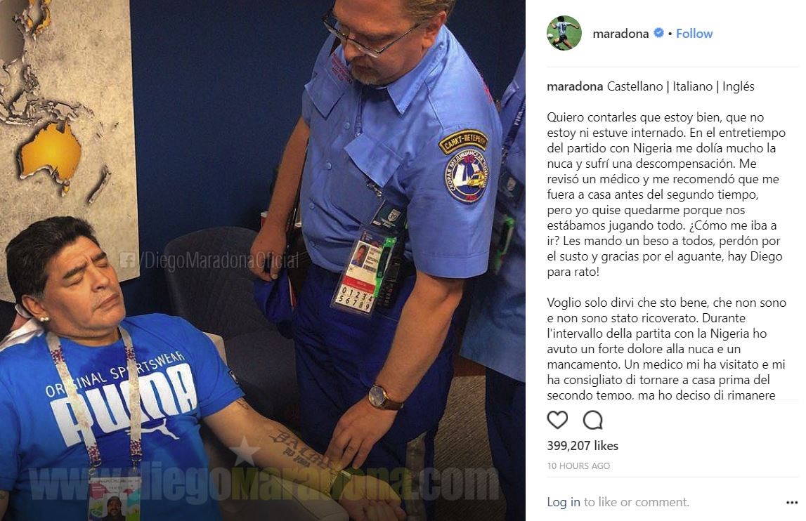 ¿Está a punto de morir? Maradona rompe el silencio sobre su salud